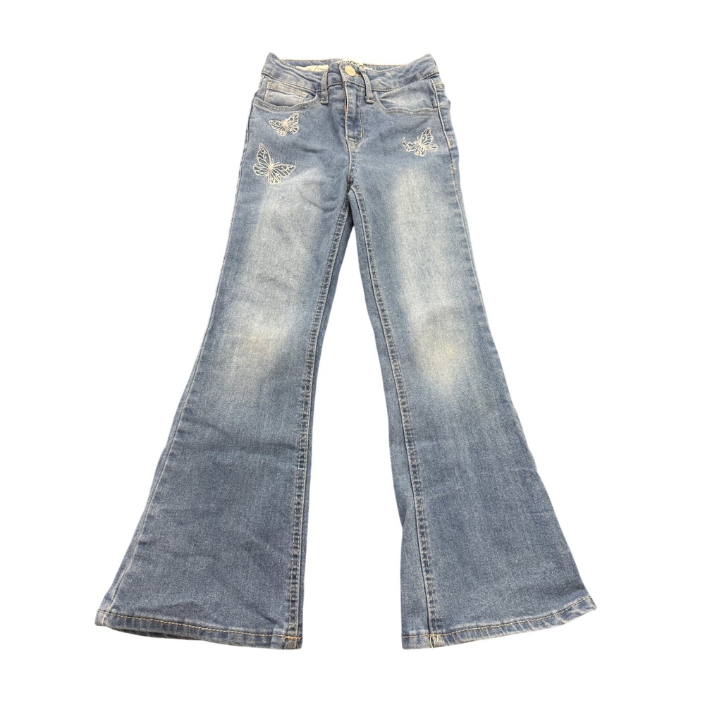 Vigoss Girls Stevie‎ Straight Blue Butterfly Embroidered Jeans Size 7 Adjustable